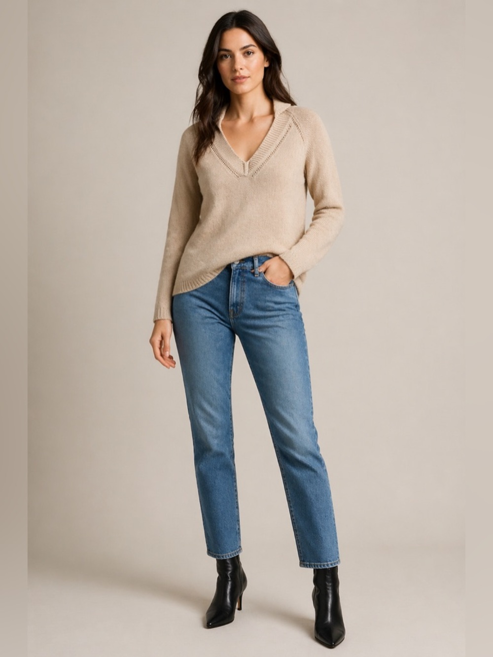 Burberry 100% Cashmere V-Neck Sweater in Dusty Pink/Tan, Size Small - Picture 1 of 8